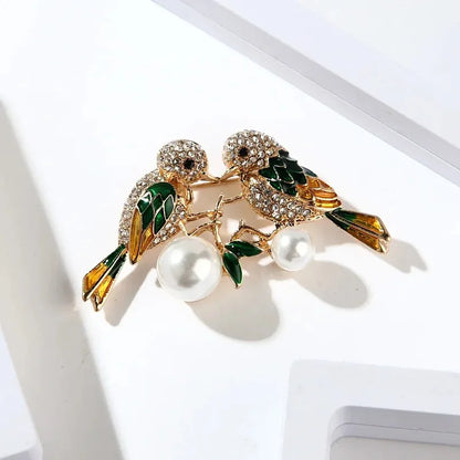 Luxury Crystal Rhinestone Pearl Magpie Couple Brooch Animal Paired Pin For Lady Clothing Fashion Jewelry Accessories Badges Gift