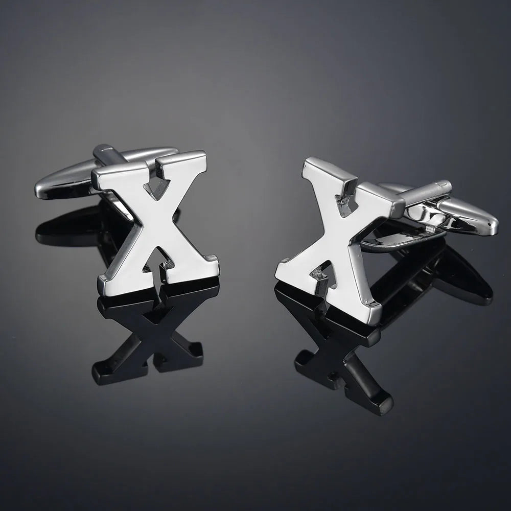Simple Silver Color 26 Letter Cufflinks for men A to Z Alphabet Initial Cuff Links Business Suit Shirt Button Wedding Jewelry