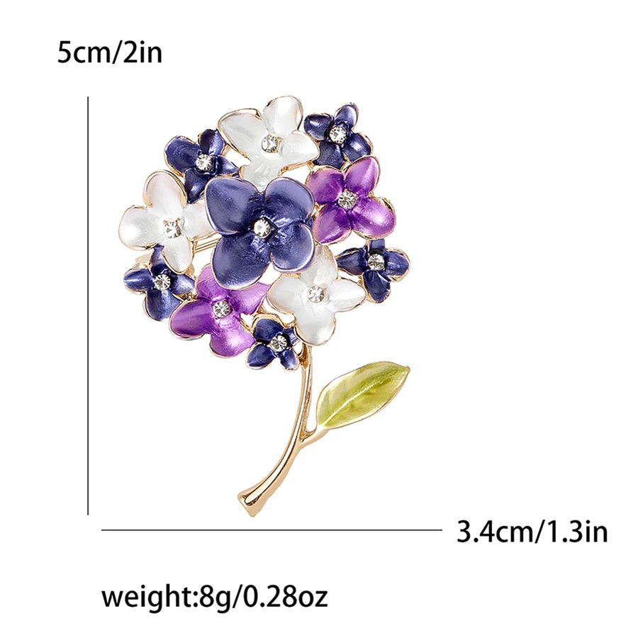 Enamel Hydrangea Brooches for Women Unisex Trendy Rhinestone Flower Pins Banquet Party Backpack Gifts Jewelry Accessories