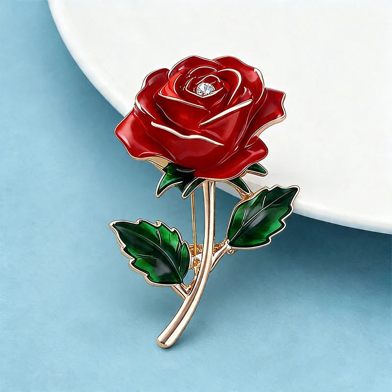 Wuli&baby June Birthday Flower Brooches For Women Lady Red Enamel Rose-flower Party Casual Brooch Pins Fashion Jewelry Gifts