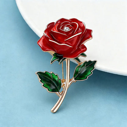 Wuli&baby June Birthday Flower Brooches For Women Lady Red Enamel Rose-flower Party Casual Brooch Pins Fashion Jewelry Gifts
