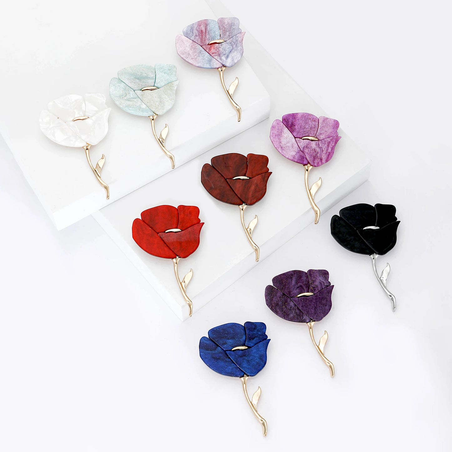 Beaut&Berry Classic Acrylic Rose Brooches for Women Unisex Plant Flower Pins Casual Party Accessories Gifts Friends Decoration