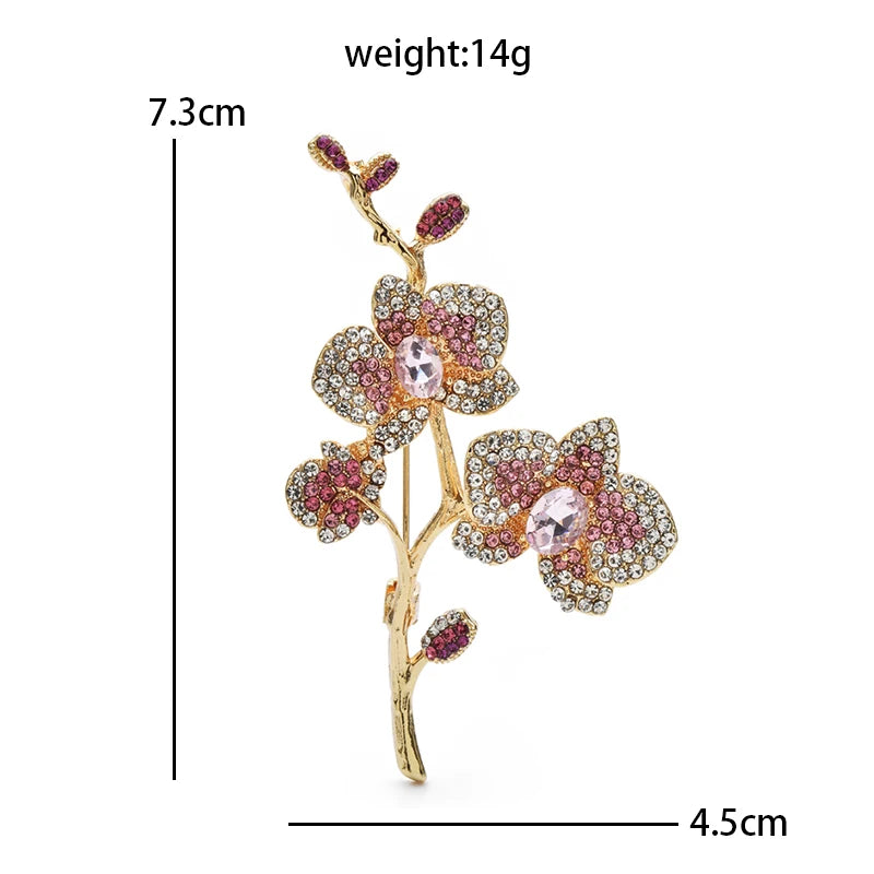 Wuli&baby Beautiful Plum-blossom Flower Brooches For Women Unisex 2-color Rhinestone Orchid Flowers Party Office Brooch Pins