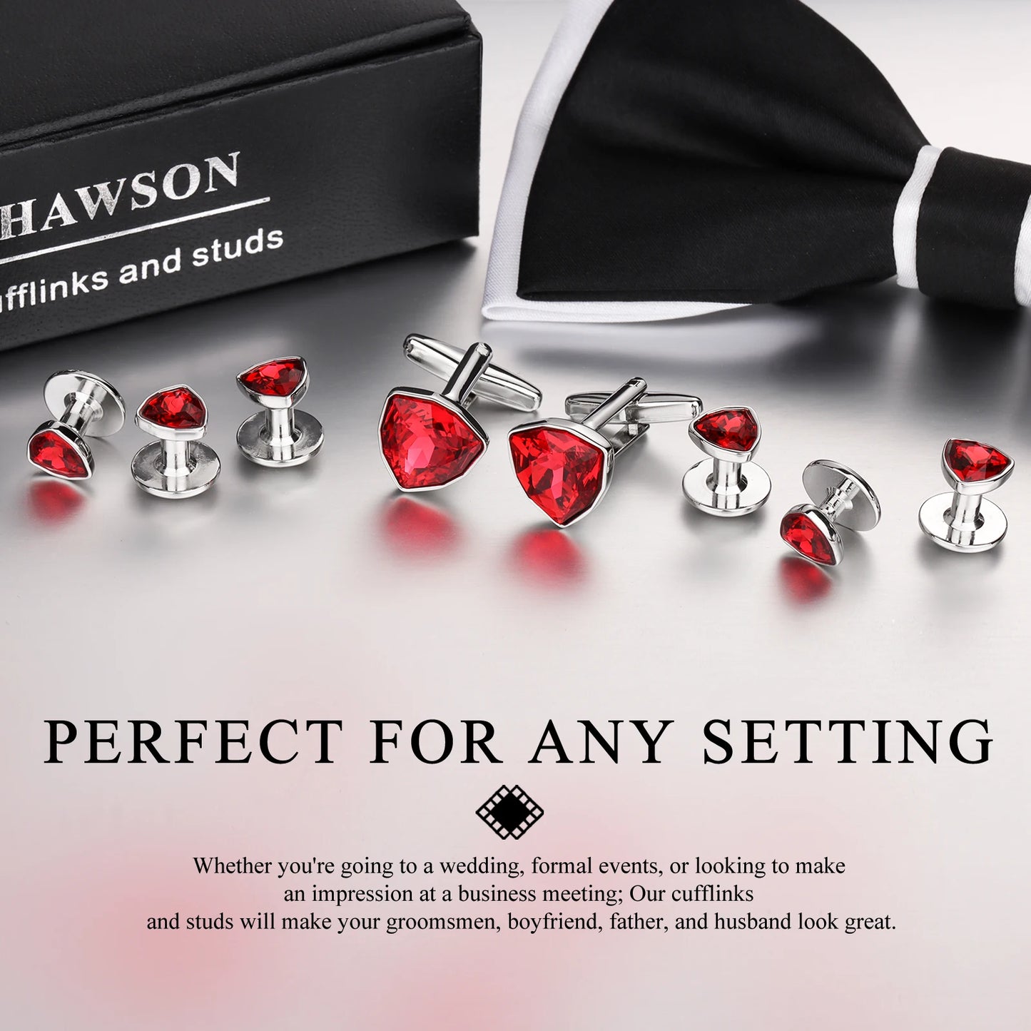 HAWSON Mens Cufflinks and Tuxedo Studs Set,luxury crystal cufflinks for Birthday Wedding Anniversary Jewelry or Accessories