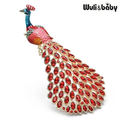 Wuli&baby Large Luxury Peacock Brooches For Women Lady Beautiful Enamel Bird Office Party Brooch Pins Gifts