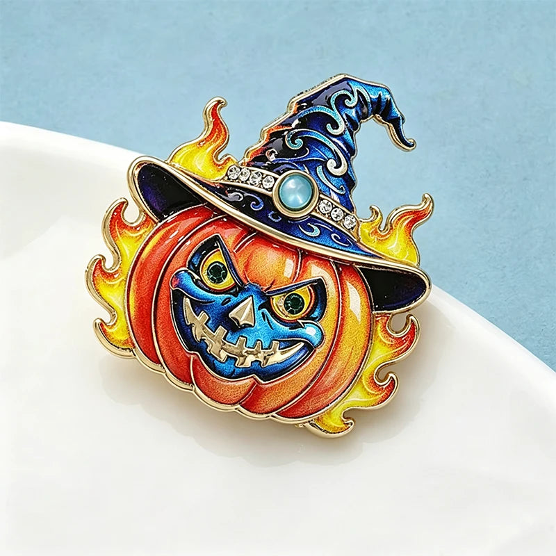 Wuli&baby Witch Pumpkin Lantern Brooches For Women Unisex Lovely Halloween Party Casual Brooch Pin Gifts