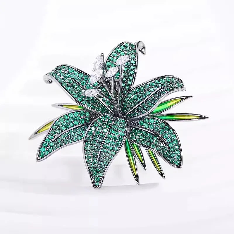 Ajojewel White/Green/Purple Lily Brooch Rhinestone Flower Jewelry High Quality Cloth Pin Trendy Gifts