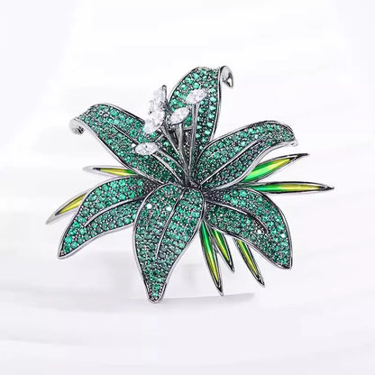 Ajojewel White/Green/Purple Lily Brooch Rhinestone Flower Jewelry High Quality Cloth Pin Trendy Gifts