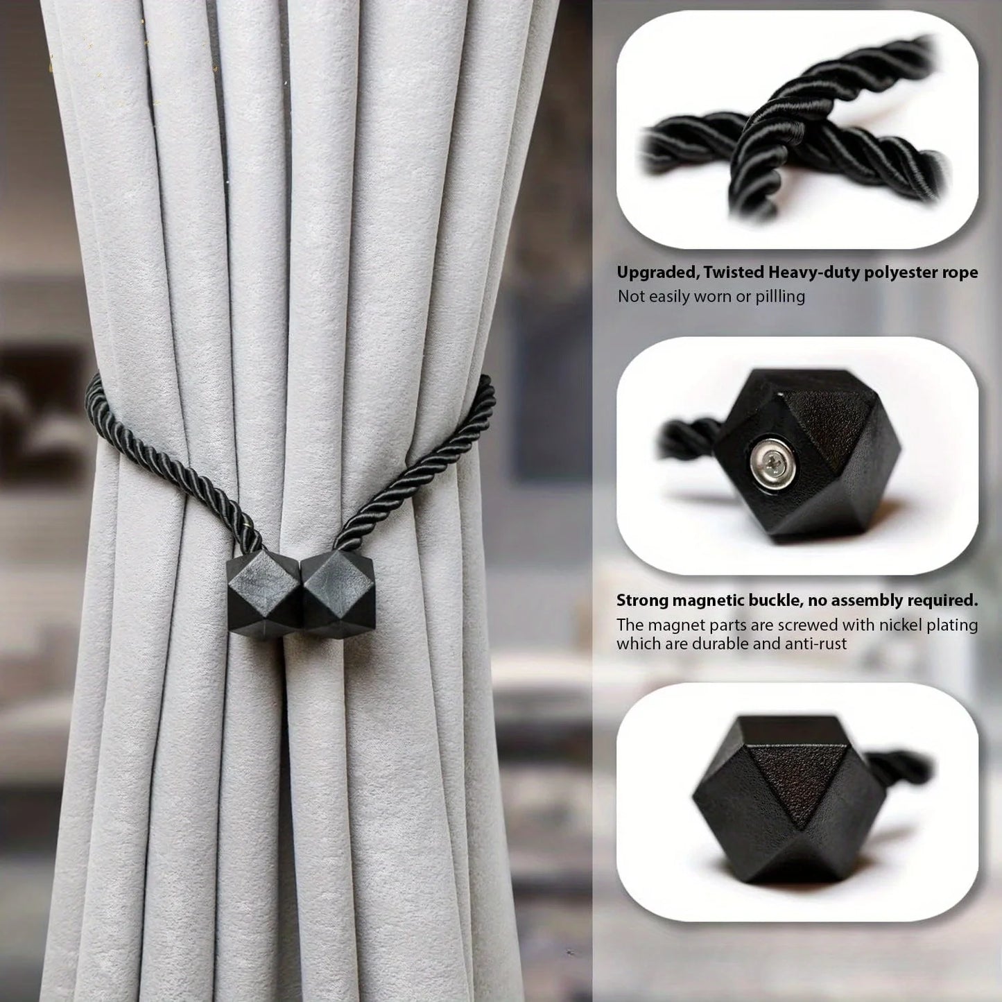 1pc Boho Style Magnetic Curtain Tiebacks - Easy Install, No Drilling Required, Stylish Curtains for Living Room
