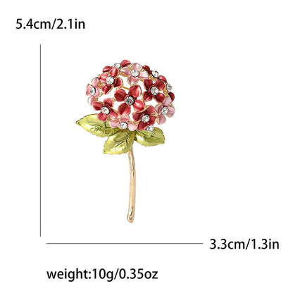 Enamel Hydrangea Brooches for Women Unisex Trendy Rhinestone Flower Pins Banquet Party Backpack Gifts Jewelry Accessories
