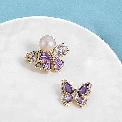 Wuli&baby Cute Bowknot Butterfly Collar Pins For Women Lady Purple Enamel Flower Insects Brooch Pins Fashion Jewelry Gifts