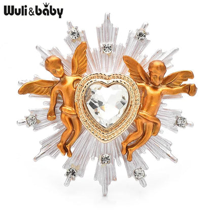 Wuli&baby Lovely Angels Heart Brooches For Women Men Enamel Beautiful Children Love Party Office Brooch Pins Gifts