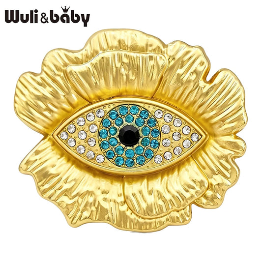 Wuli&baby Beautiful Eye Brooches For Women Unisex Flower Eyelash Rhinestone Eyes Party Office Brooch Pin Gifts