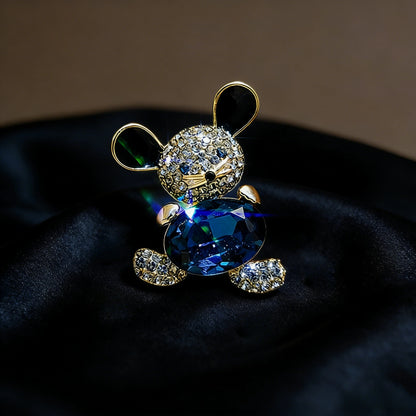 SKEDS Girl Cute Mini Little Mouse Brooch Blue Crystal Animal Bear Pin Badge Scarf Buckle Luxury Corsage for Women and Men