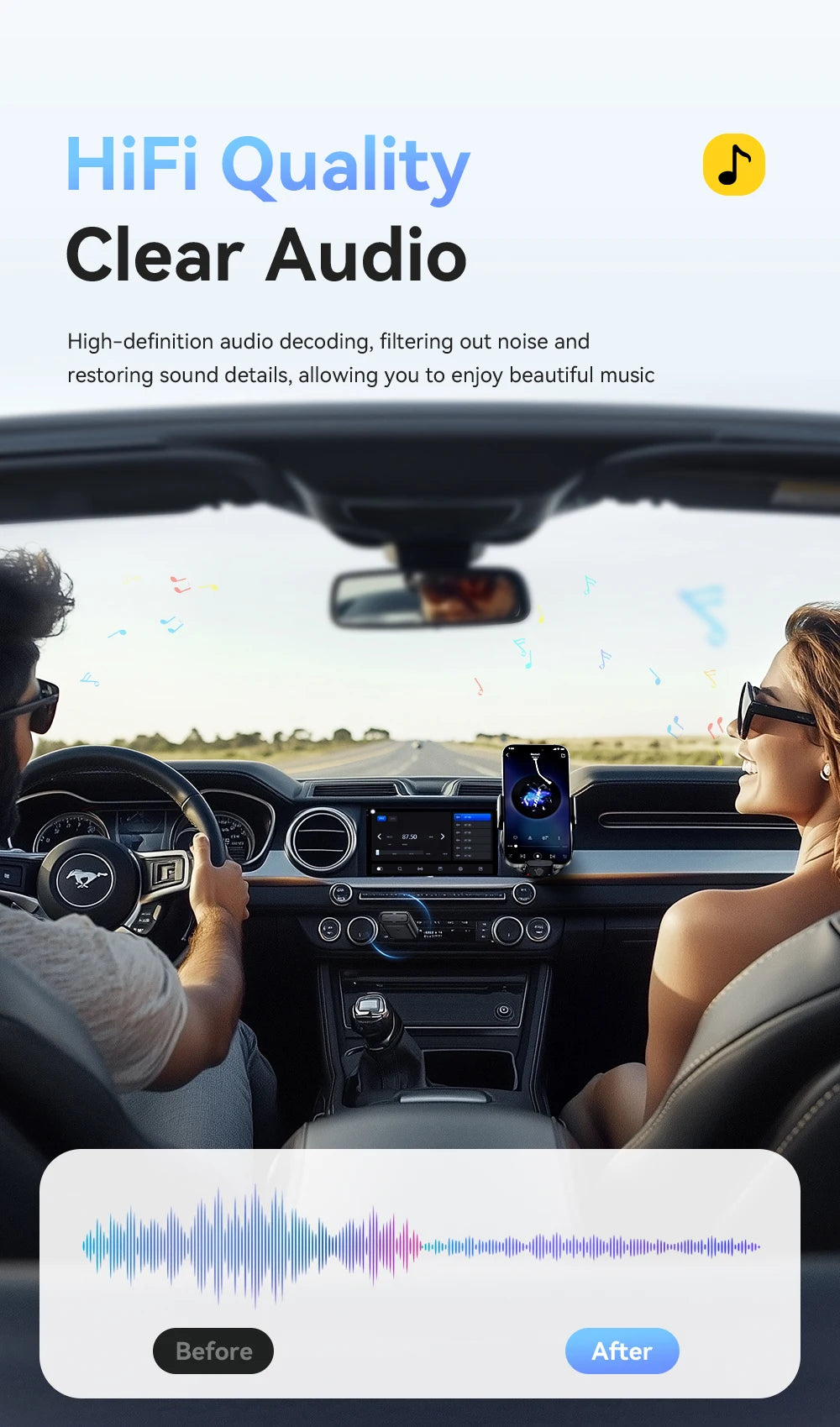 Essager Wireless Bluetooth 5.4 Car Adapter FM Transmitter Adapter Auto Connection Audio Receiver Auto Stereo Mic Car Adapter