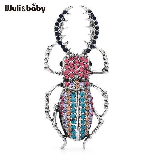 Wuli&baby Big Enamel Beetle Brooches Unisex 4-color Rhinestone Insect Party Office Brooch Pins Gifts Jewelry Metal Badge