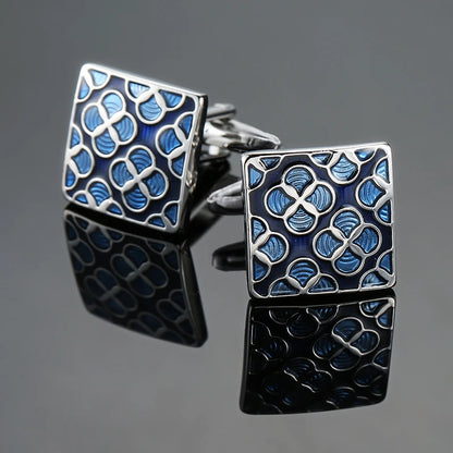 Luxury men's French shirt cufflinks classic square blue and black retro patterns cuff buttons suit accessories jewelry wholesale