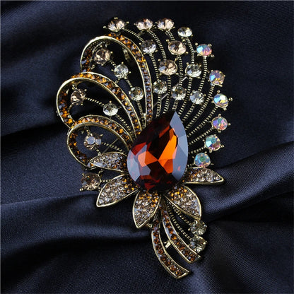 SKEDS Exaggerated Luxury Full Crystal Waterdrop Flower Brooch Pin For Women Men Shining Boutique Decoration Party Wedding Badges