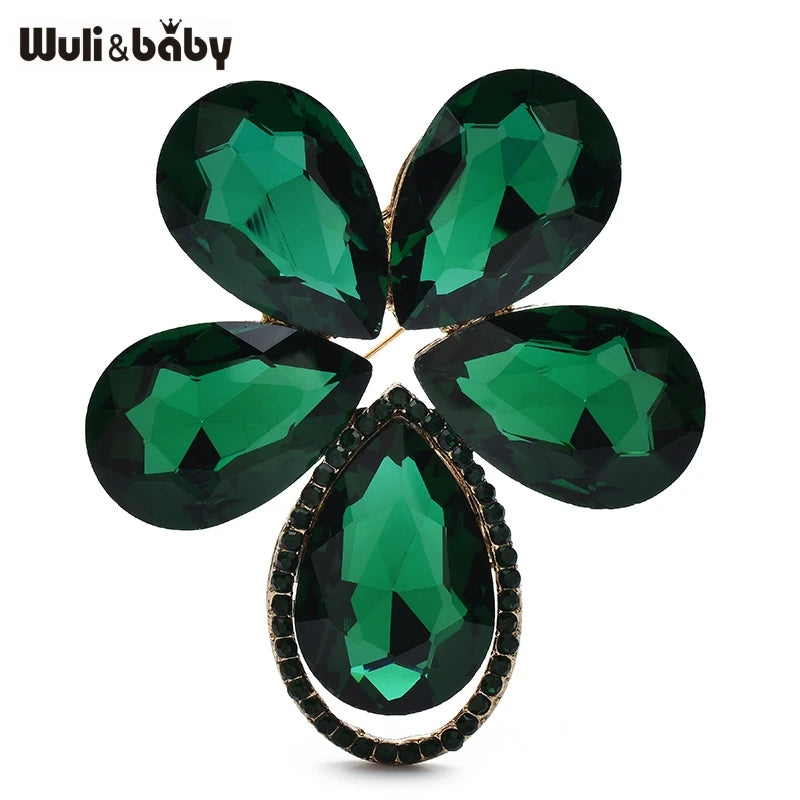 Wuli&baby Big Crystal Flower Brooches multiple colors Royal Style Luxury Plants Brooch For Women's Winter Coat Clothes Pins Gifts