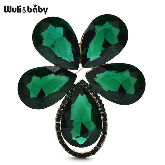 Wuli&baby Big Crystal Flower Brooches multiple colors Royal Style Luxury Plants Brooch For Women's Winter Coat Clothes Pins Gifts