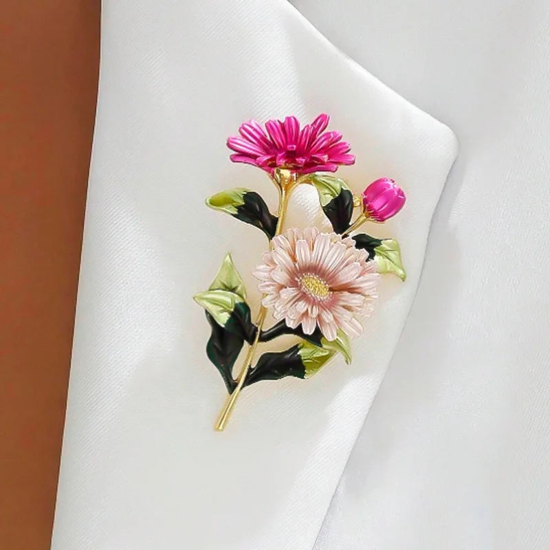 Cross border pastoral style hand-painted fashionable flower brooch for female niche high-end feel pins DIY high-end suit brooch