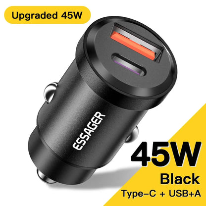 Essager USB C Car Charger 45W 5A Quick Charge 4.0 QC PD 3.0 SCP USB Type C Fast Charging For iPhone14 13 Huawei Samsung Xiaomi