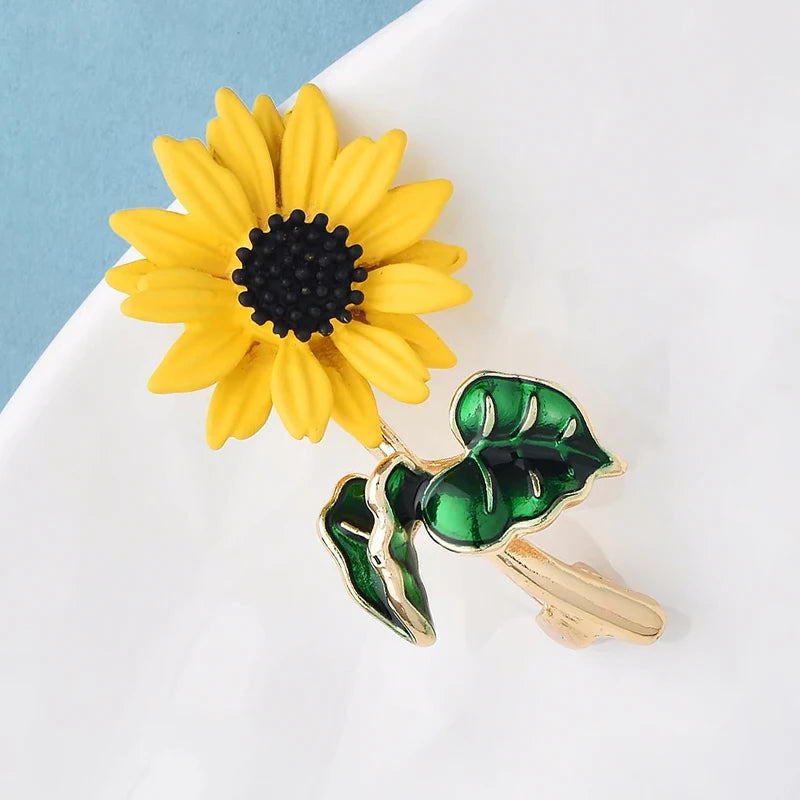 Wuli&baby Cute Sunflower Brooches For Women Unisex Yellow Enamel Daisy Flowers Party Casual Brooch Pins Gifts