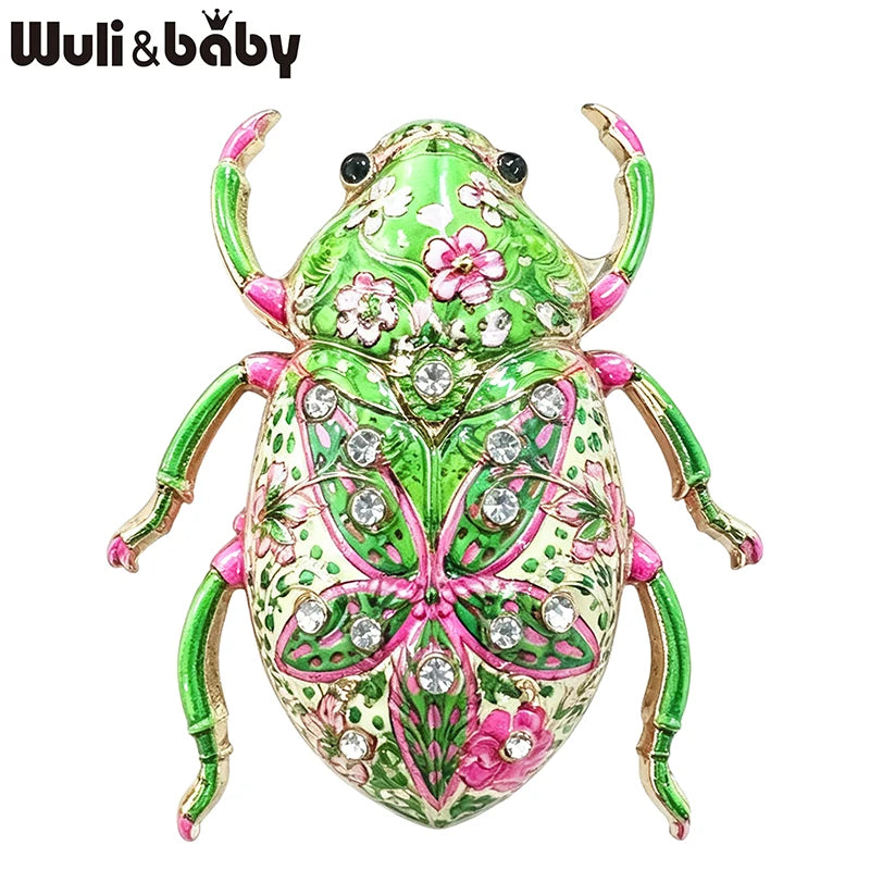 Wuli&baby Lovely Beetle Brooches For Women Men 4-color Rhinestone Blue-and-white Porcelain Insects Party Casual Brooch Pins Gift
