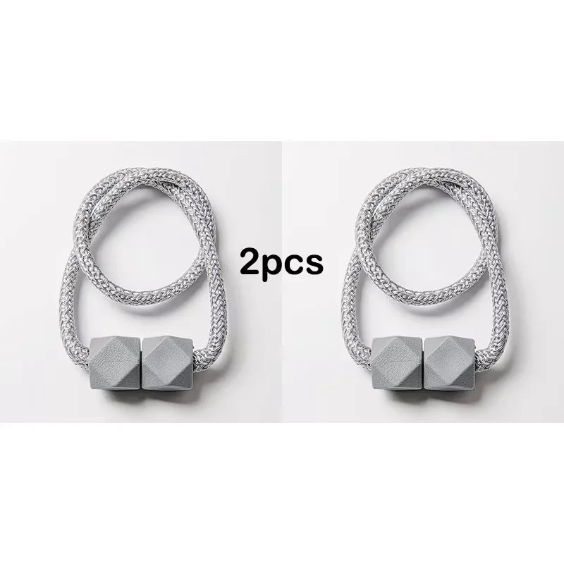 2pcs Curtain Tiebacks with Strong Magnet Thick Rope Design Bedroom Living Room Kitchen Durable Plastic Home Decor Accessory