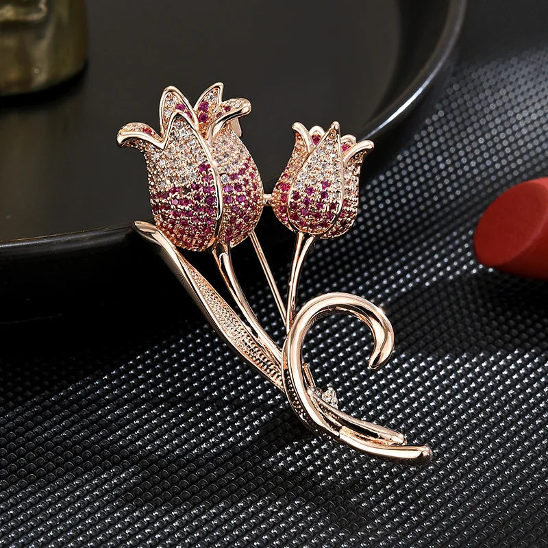 colorful zircon tulip brooch elegant flower clothing accessories