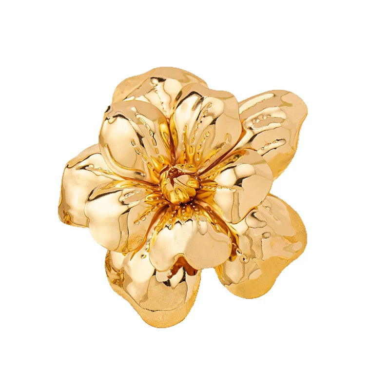 Women Large Statement 3D Layered Golden Flower Brooch Bold Retro Statement Elegant Collar Accessory For Party Wedding Daily Wear