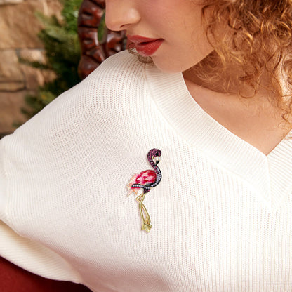 Beaut&Berry Trendy Rhinestone Flamingo Brooches for Women Unisex Animal Pins Casual Party Jewelry Accessories Gifts Decoration