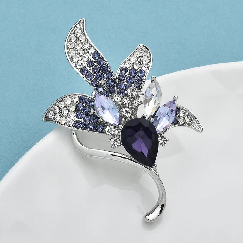 Wuli&baby Purple Water-drop Flower Brooches For Women Unisex Elegant Leaf Plants Party Office Clothes Brooch Pins Gifts