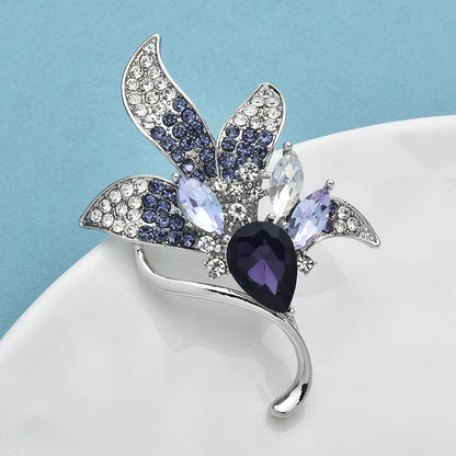 Wuli&baby Purple Water-drop Flower Brooches For Women Unisex Elegant Leaf Plants Party Office Clothes Brooch Pins Gifts