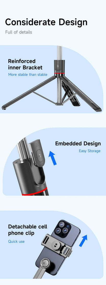 F15 with Wireless Remote 68 Inch Selfie Stick Phone Desktop Stand Tripod for Iphone Android Smartphone Shooting Vlog