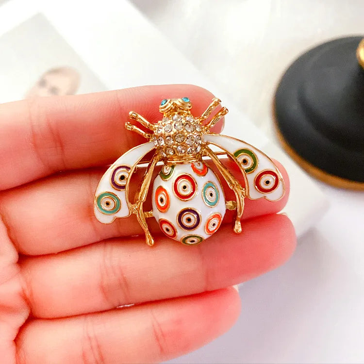 SKEDS Luxury Vintage Women Crystal Cute Enamel Bee Brooches Pins Baroque Pearl Insect Jewelry Brooch For Lady Badges Lapel Pins