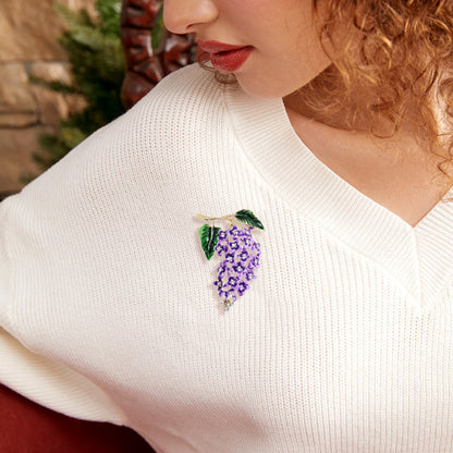 Beaut&Berry Luxury Enamel Wisteria Flower Brooches for Women Unisex Plant Pins Casual Party Jewelry Accessories Gifts Decoration