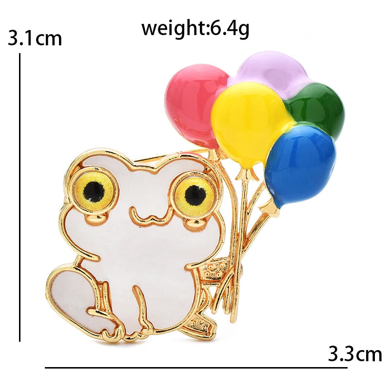 Wuli&baby Cute Balloon Frog Brooches For Women Unisex Enamel Animal Party Casual Coat Sweater Brooch Pins Gifts