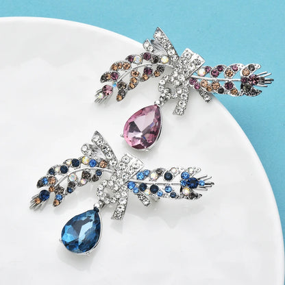 Wuli&baby Crystal Waterdrop Wheat Brooches For Women Unisex 2-color Beautiful Flowers Plants Party Office Brooch Pins Gifts