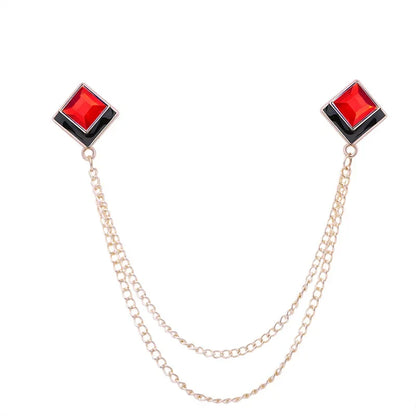 Korean Fashion Geometric Crystal Brooch Tassel Chain Lapel Pin Men's Shirt Collar Jewelry Wedding Party Brooches Accessories