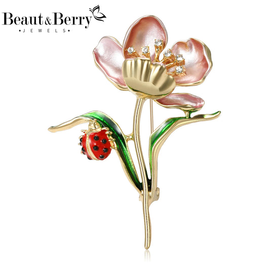 Beaut&Berry Luxury Enamel Lotus Flower Brooches for Women Unisex Plant Pins Casual Party Jewelry Accessories Gifts Decoration