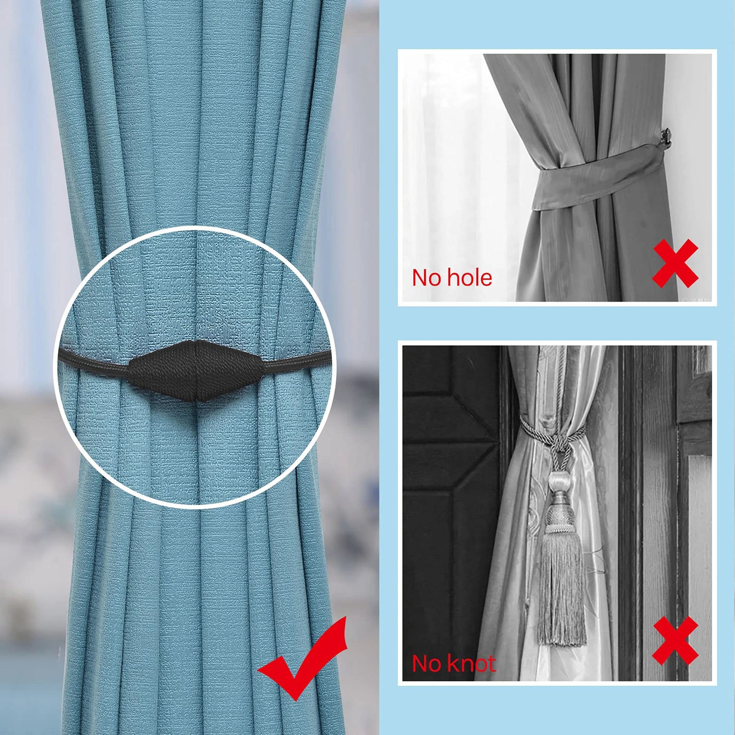 2pcs European style conical shaped strong magnetic curtain tiebacks for thin or heavy curtains, suitable for home, living room