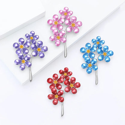 Beaut&Berry Trendy Forget Me Not Blue Flower Brooches for Women Unisex Enamel Plant Pins Casual Party Accessories Gifts Friends