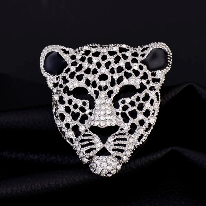 Rhinestone Leopard Head Retro Hollowed-out Men's Suit Brooch Women's Sweater Needle Enamel Needle
