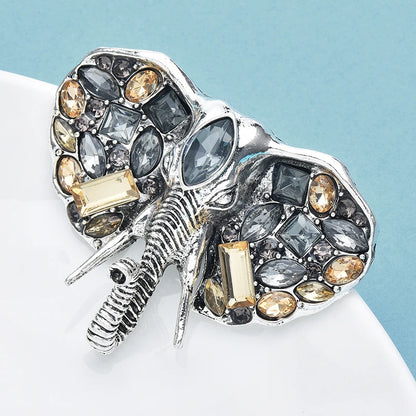Wuli&baby Crystal Elephant Head Nose Brooch Pins For Men Suit Animal Metal Badge Jewelry Gift
