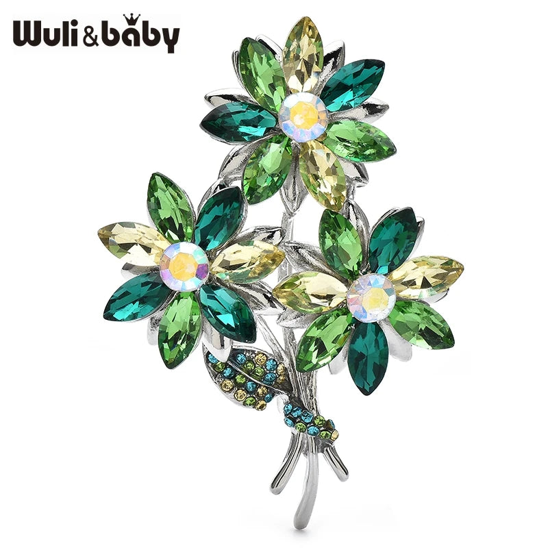 Wuli&baby Crystal Flowers Wreath Brooches For Women Unisex 3-color Elegant Beautiful Plants Party Office Brooch Pins Gifts