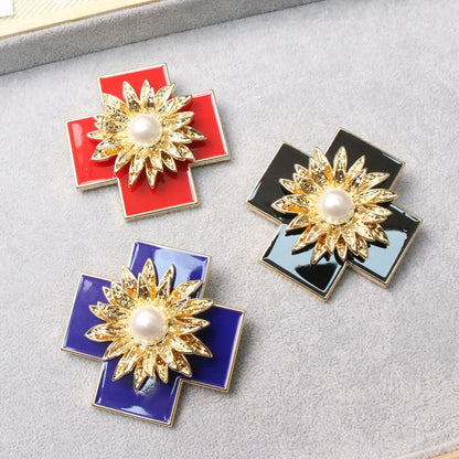 Baroque Luxury Cross Floral Design Brooch for Men and Women, Jewelry Accessories, Wedding, Holiday, Party, Couple's SurpriseGift