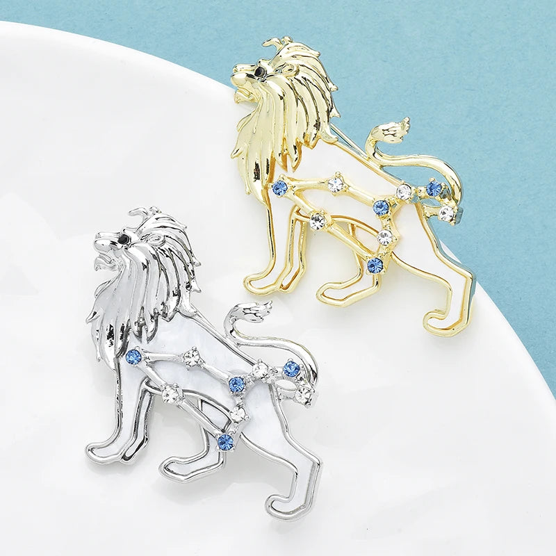 Wuli&baby Zodiac Leo Brooch Pins Alloy Shell Animal Lion Badge  Women Jewelry Brooches Gift