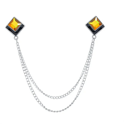 Korean Fashion Geometric Crystal Brooch Tassel Chain Lapel Pin Men's Shirt Collar Jewelry Wedding Party Brooches Accessories