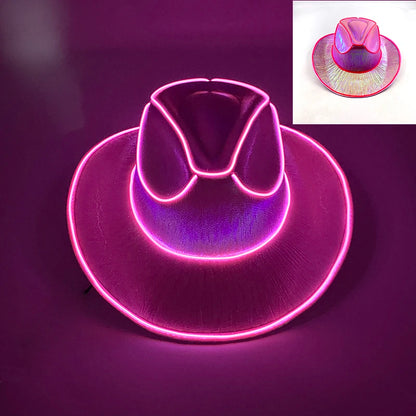 LED Glowing Cowgirl boy Hat Neon Luminous Bride Hat For Holiday Light Up Supplies Fluorescent Party Props Bachelorette Party Hat